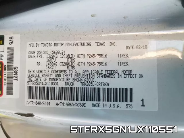 5TFRX5GN1JX110551 фото 2