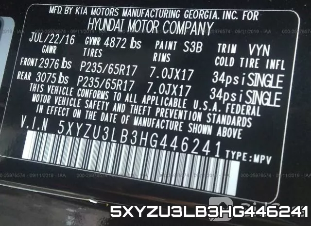 5XYZU3LB3HG446241 фото 7