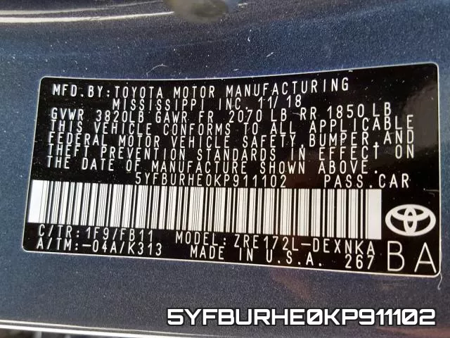 5YFBURHE0KP911102 фото 2