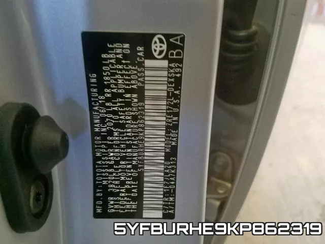 5YFBURHE9KP862319 фото 2