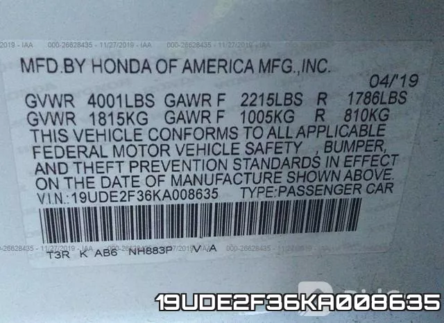 19UDE2F36KA008635 фото 7
