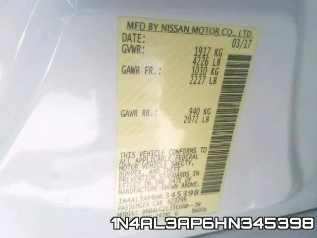 1N4AL3AP6HN345398 фото 2