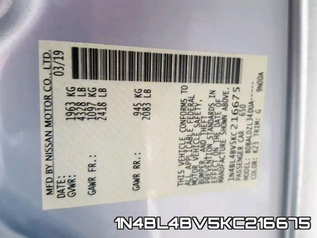 1N4BL4BV5KC216675 фото 2