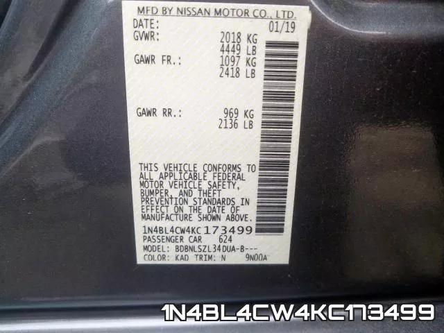 1N4BL4CW4KC173499 фото 2