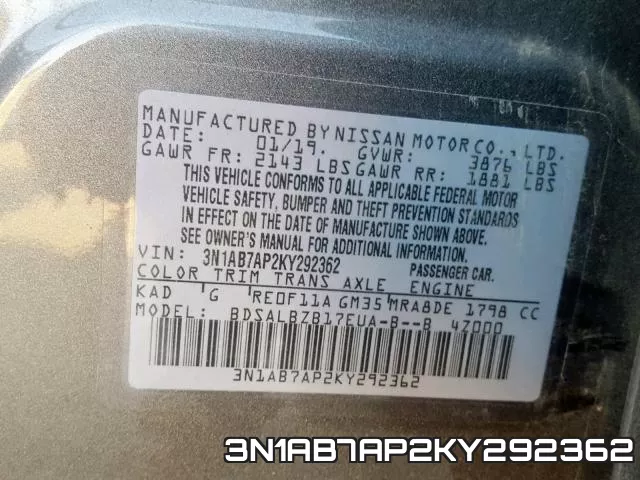 3N1AB7AP2KY292362 фото 2
