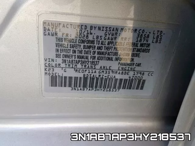 3N1AB7AP3HY218537 фото 2