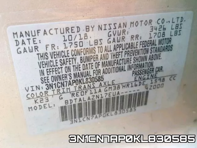3N1CN7AP0KL830585 фото 2