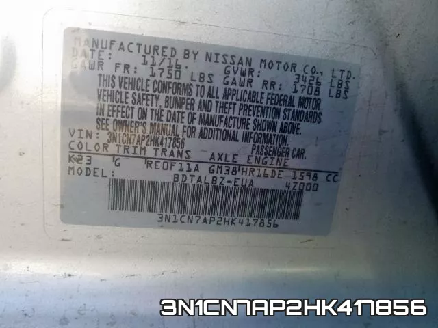 3N1CN7AP2HK417856 фото 2