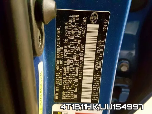4T1B11HK1JU154997 фото 2