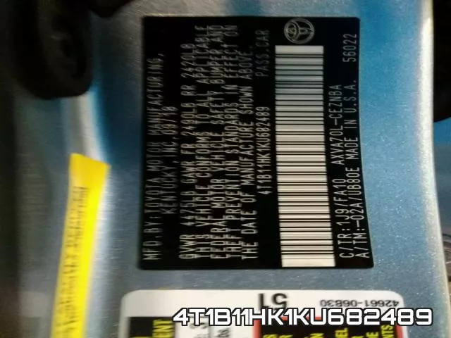 4T1B11HK1KU682489 фото 2