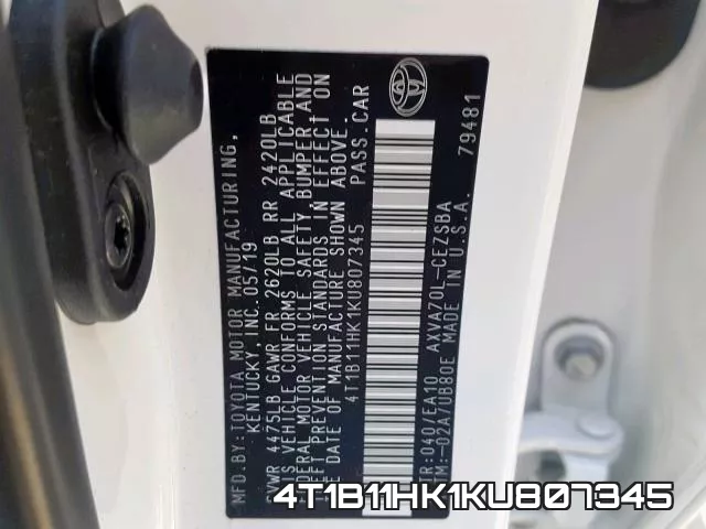 4T1B11HK1KU807345 фото 2
