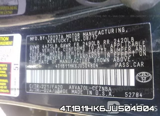 4T1B11HK6JU504804 фото 10