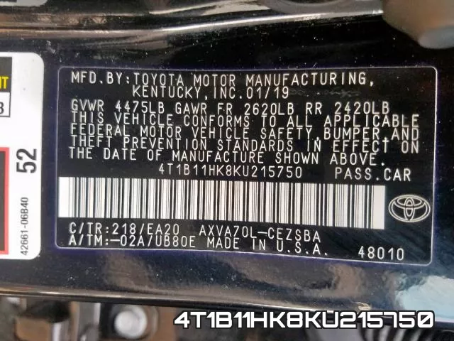 4T1B11HK8KU215750 фото 2