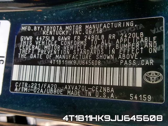 4T1B11HK9JU645608 фото 2