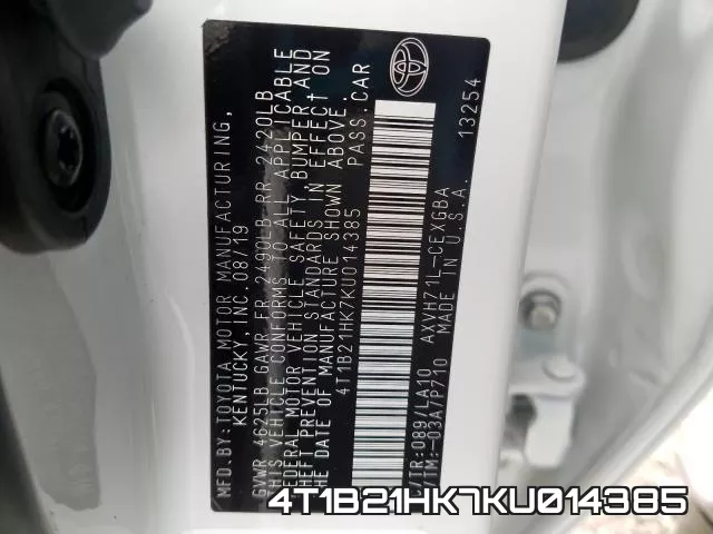 4T1B21HK7KU014385 фото 2