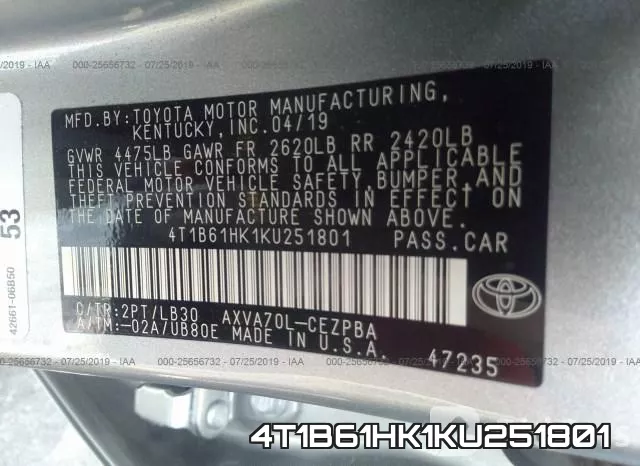 4T1B61HK1KU251801 фото 8