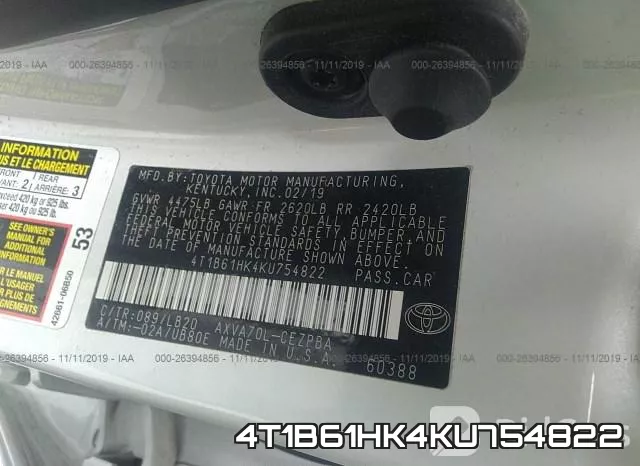 4T1B61HK4KU754822 фото 10