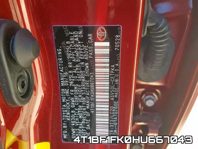 4T1BF1FK0HU667043 фото 2