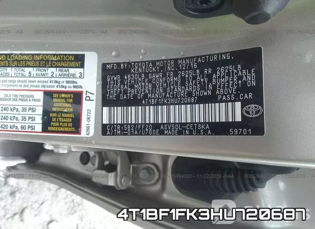 4T1BF1FK3HU720687 фото 9