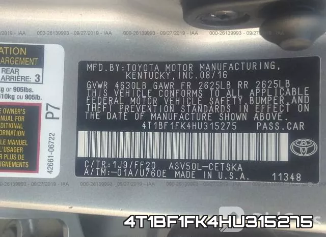 4T1BF1FK4HU315275 фото 10