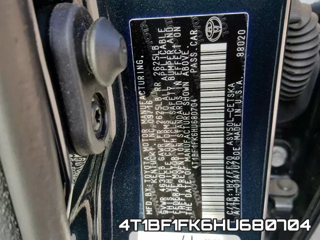 4T1BF1FK6HU680704 фото 2