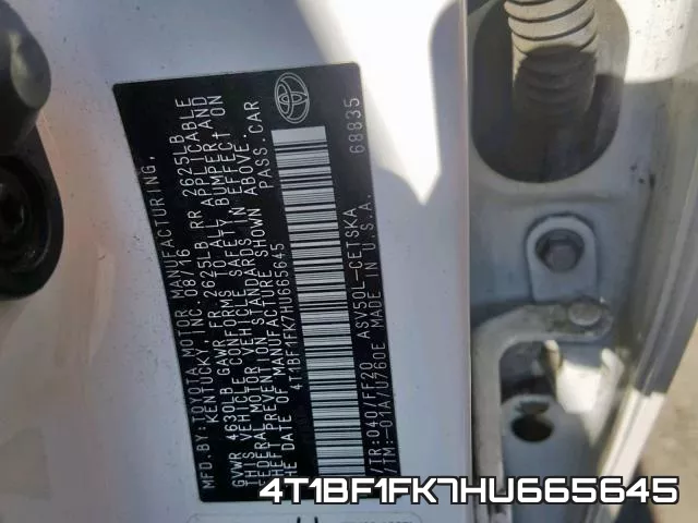 4T1BF1FK7HU665645 фото 2