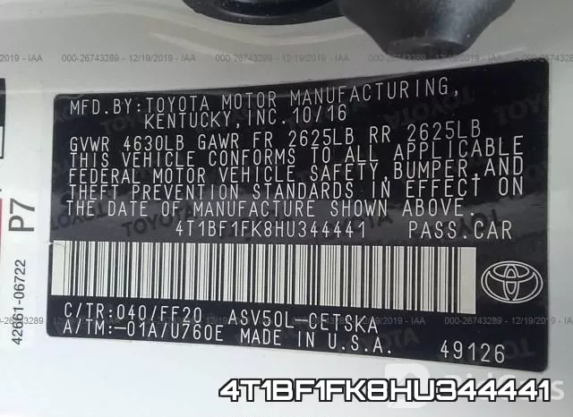 4T1BF1FK8HU344441 фото 7