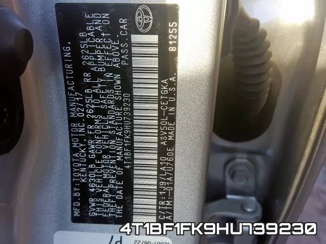 4T1BF1FK9HU739230 фото 2