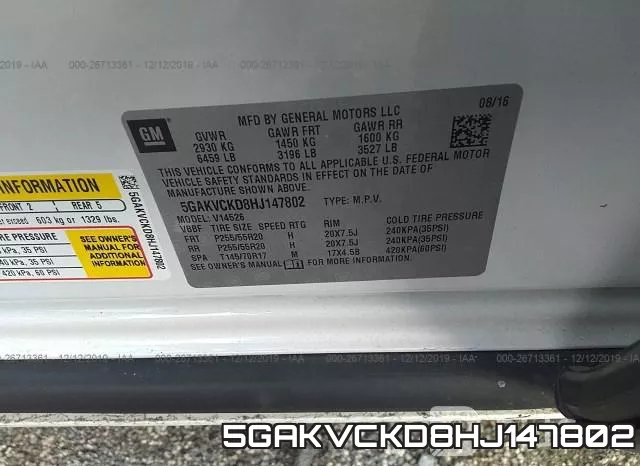 5GAKVCKD8HJ147802 фото 10