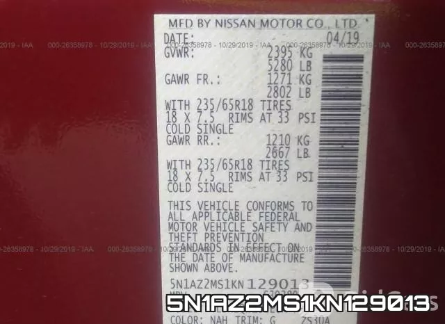 5N1AZ2MS1KN129013 фото 8