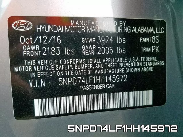 5NPD74LF1HH145972 фото 2