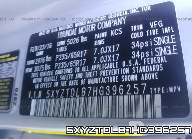 5XYZTDLB7HG396257 фото 10