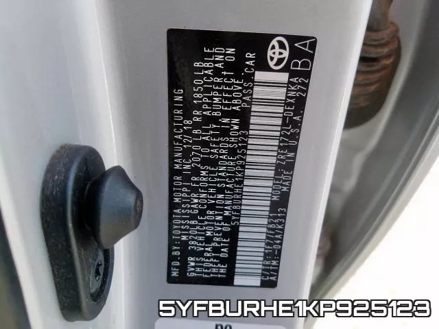 5YFBURHE1KP925123 фото 2