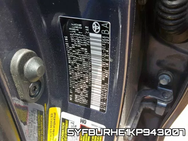 5YFBURHE1KP943007 фото 2