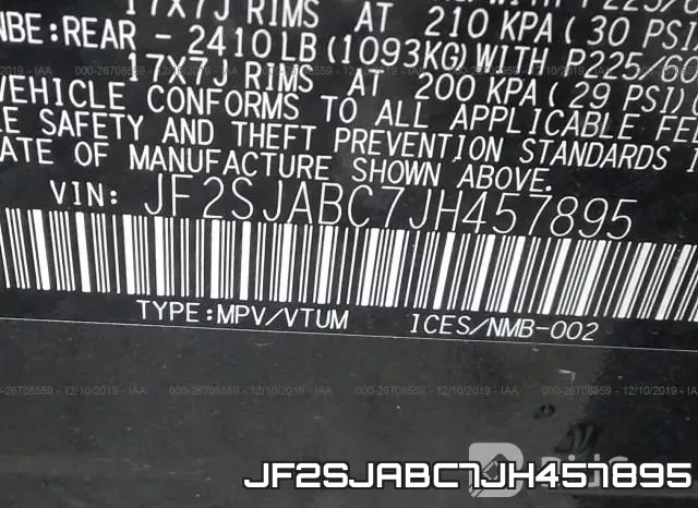 JF2SJABC7JH457895 фото 9