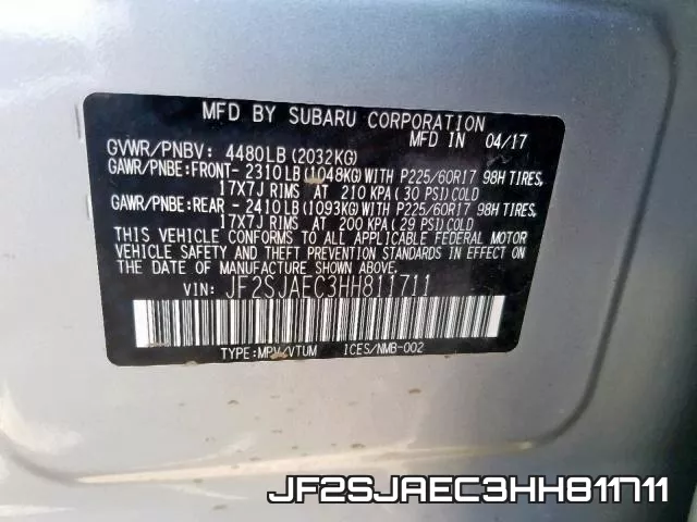JF2SJAEC3HH811711 фото 2
