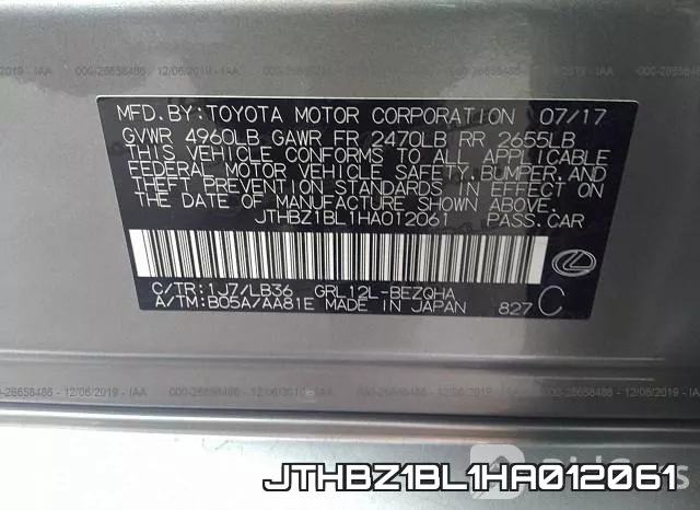 JTHBZ1BL1HA012061 фото 8