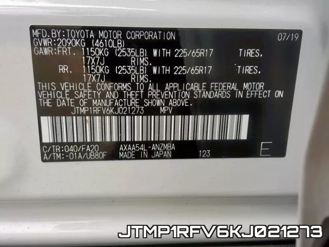 JTMP1RFV6KJ021273 фото 2