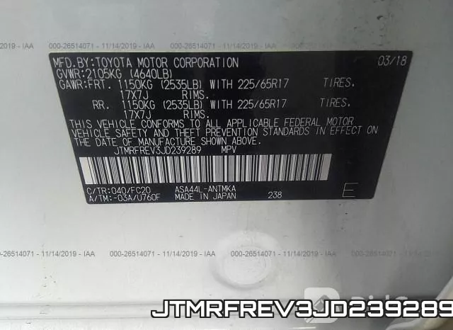 JTMRFREV3JD239289 фото 9