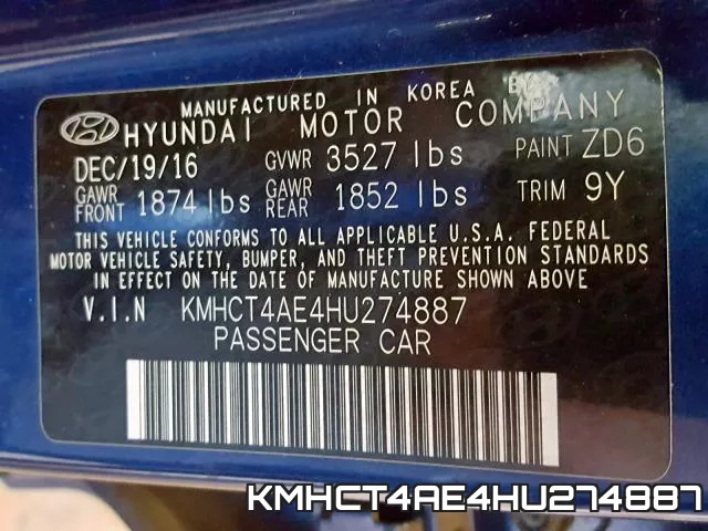 KMHCT4AE4HU274887 фото 2