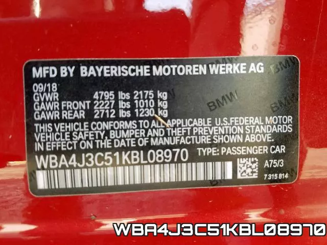 WBA4J3C51KBL08970 фото 2