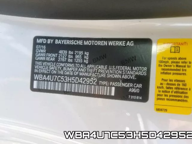 WBA4U7C53H5D42952 фото 2
