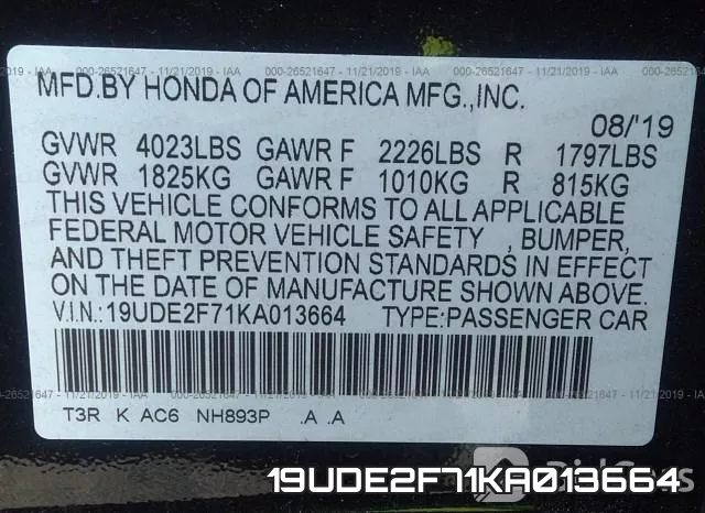 19UDE2F71KA013664 фото 8