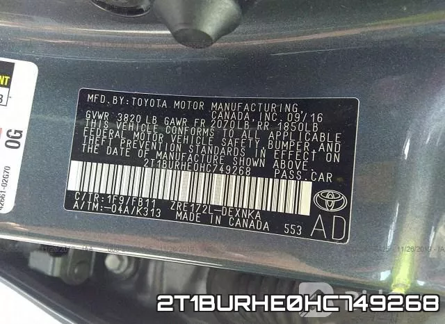 2T1BURHE0HC749268 фото 9