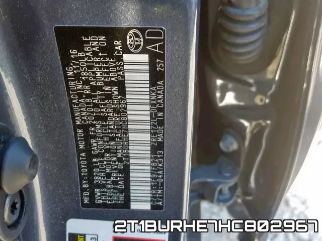2T1BURHE7HC802967 фото 2