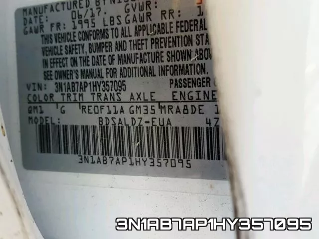 3N1AB7AP1HY357095 фото 2