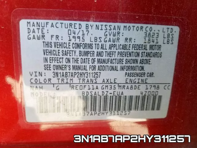 3N1AB7AP2HY311257 фото 2
