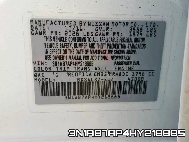 3N1AB7AP4HY218885 фото 2
