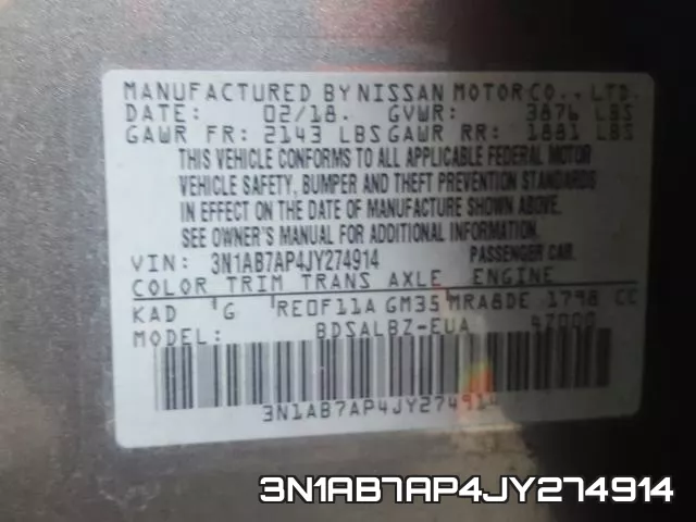 3N1AB7AP4JY274914 фото 2