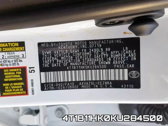 4T1B11HK0KU284500 фото 2
